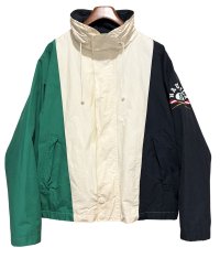 90's【ビンテージ】【nautica】【ノーティカ】【白×紺×緑】切替【ロゴ入り】ジップアップブルゾン【サイズL】 
