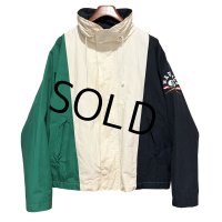 90's【ビンテージ】【nautica】【ノーティカ】【白×紺×緑】切替【ロゴ入り】ジップアップブルゾン【サイズL】 