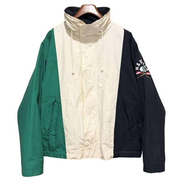 画像1: 90's【ビンテージ】【nautica】【ノーティカ】【白×紺×緑】切替【ロゴ入り】ジップアップブルゾン【サイズL】 