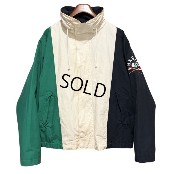 画像1: 90's【ビンテージ】【nautica】【ノーティカ】【白×紺×緑】切替【ロゴ入り】ジップアップブルゾン【サイズL】 
