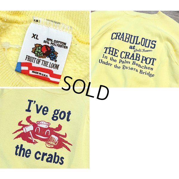 画像2: ~90’ｓ【USA製】【FRUIT OF THE LOOM】【フルーツオブザルーム】蟹【黄色】【 I've got the crabs】【スウェット】【サイズＸＬ】 