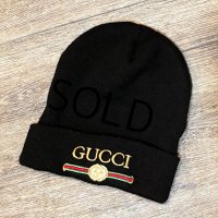 【ビンテージ】GUCCI【グッチ】【ブートレグ】【黒】ロゴ刺繍入り【ニットキャップ】 【ニット帽】  