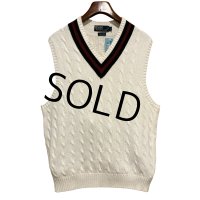ほぼ未使用 ビンテージ【ラルフローレン】【白×紺×青ライン】Vネック【コットンニットベスト】【サイズL】 