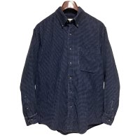 ~90’ｓ【ビンテージ】【エディーバウアー】【紺×白】ハウンドトゥース柄【コーデュロイBDシャツ】【サイズS】 