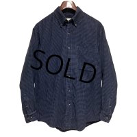 ~90’ｓ【ビンテージ】【エディーバウアー】【紺×白】ハウンドトゥース柄【コーデュロイBDシャツ】【サイズS】 