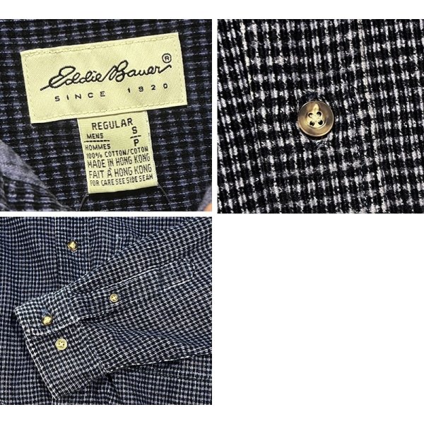 画像2: ~90’ｓ【ビンテージ】【エディーバウアー】【紺×白】ハウンドトゥース柄【コーデュロイBDシャツ】【サイズS】 