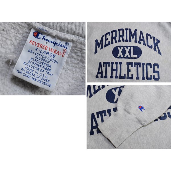 画像2: 90's USA製【Champion】【チャンピオン】【リバースウィーブ】MERRIMACK ATHLETIC【グレー】【スウェット】【サイズXL】 