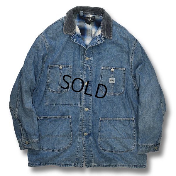 画像1: 90's【USA製】【ビンテージ】【RRL】【ダブルアールエル】ラルフローレン【襟コーデュロイ】【デニムカバーオール】【サイズL】 