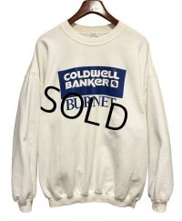 【ビンテージ】【GILDAN】【COLDWELL BANKER BURNET】白ｘ青プリント【クルーネックスウェット】【サイズＸＬ】 