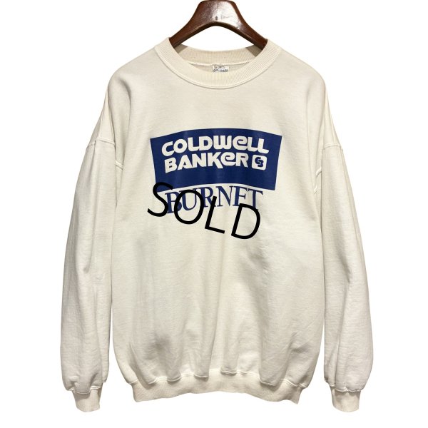 画像1: 【ビンテージ】【GILDAN】【COLDWELL BANKER BURNET】白ｘ青プリント【クルーネックスウェット】【サイズＸＬ】 