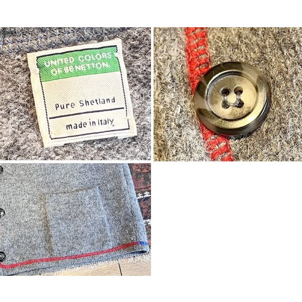 画像2: イタリー製【ベネトン】BENETTON【グレー】【カラフルステッチ入り】【ウールカーディガン】 