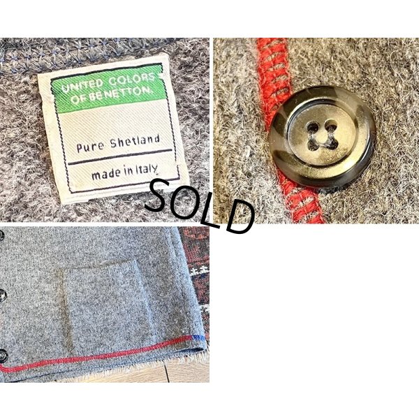 画像2: イタリー製【ベネトン】BENETTON【グレー】【カラフルステッチ入り】【ウールカーディガン】 