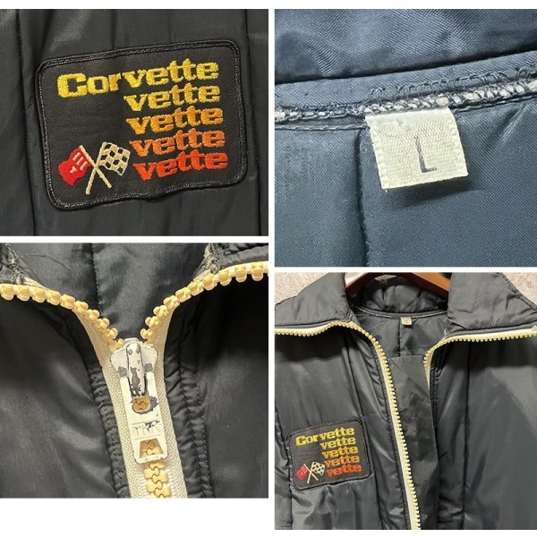 画像2: 80's~【ビンテージ】【Corvette】コルベッツ シボレーコルベット【黒×赤ライン】中綿入り【ジップアップジャケット】【サイズL】 