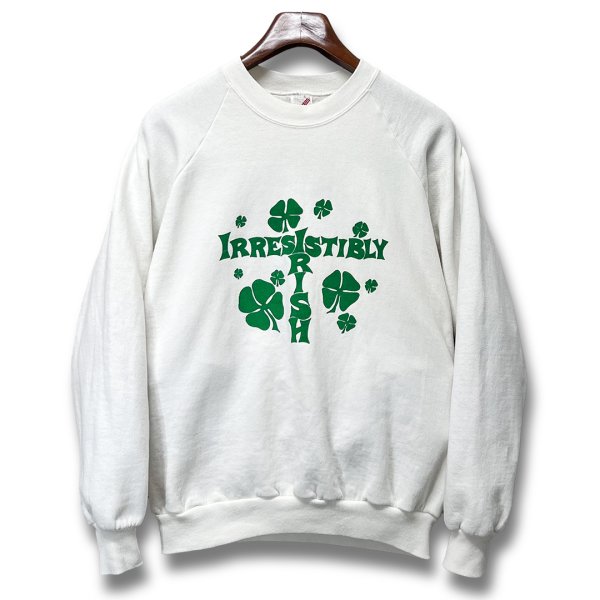 画像1: 90's【USA製】JERZEES ジャージーズ【ビンテージ】【IRISH IRRESISTIBLY】プリント【白】スウェット【サイズL】 