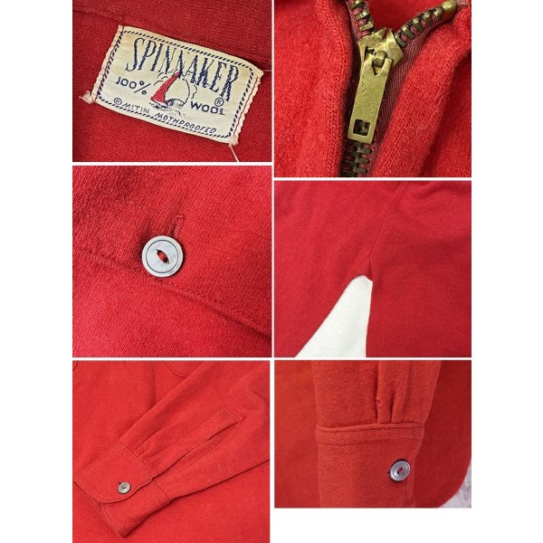 画像2: 60’s【SPINNAKER】【ビンテージ】赤【マチ付き】【ハーフジップ】【ウールシャツ】【サイズL程度】 