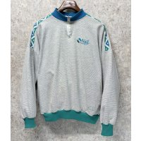 USA製【DIPORT】【グレーｘ白 マイクロボーダー】【ハーフジップ】【スウェット】【サイズＬ】 