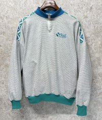 USA製【DIPORT】【グレーｘ白 マイクロボーダー】【ハーフジップ】【スウェット】【サイズＬ】 