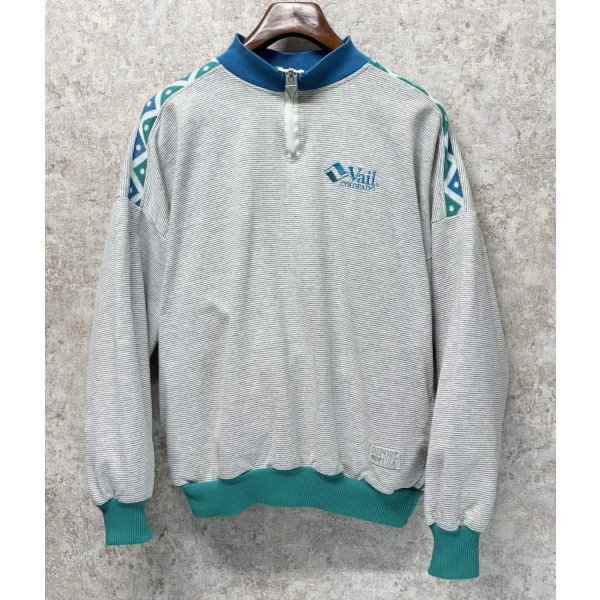 画像1: USA製【DIPORT】【グレーｘ白 マイクロボーダー】【ハーフジップ】【スウェット】【サイズＬ】 