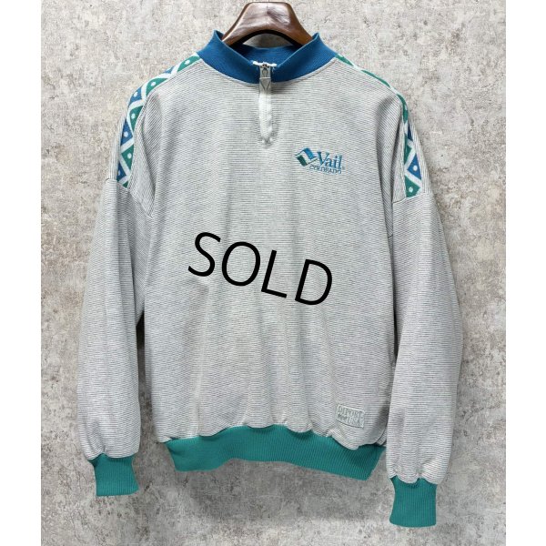 画像1: USA製【DIPORT】【グレーｘ白 マイクロボーダー】【ハーフジップ】【スウェット】【サイズＬ】 