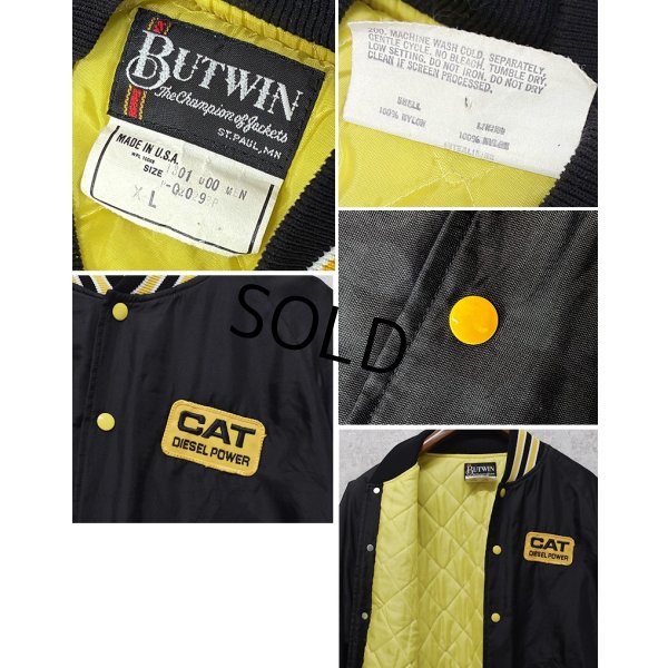 画像2: 80's【USA製】【ビンテージ】【BUTWIN】バトウィン【CAT DIESEL POWER】【黒ｘ黄色】【中綿入りサテンスタジャン】【サイズXL】 