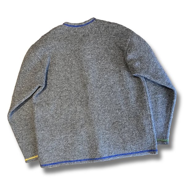 画像3: イタリー製【ベネトン】BENETTON【グレー】【カラフルステッチ入り】【ウールカーディガン】 