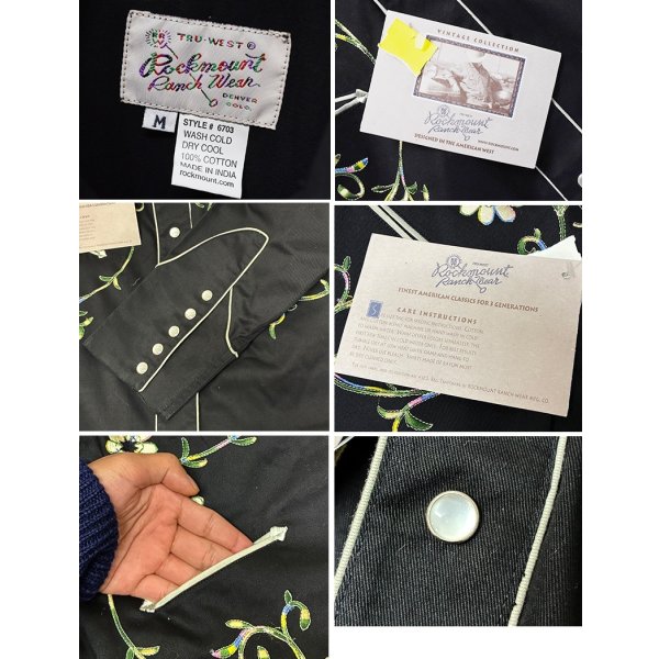 画像2: デッドストック【ロックマウント】ROCK MOUNT【ビンテージ】【花柄】黒【ウエスタンシャツ】【サイズM】  