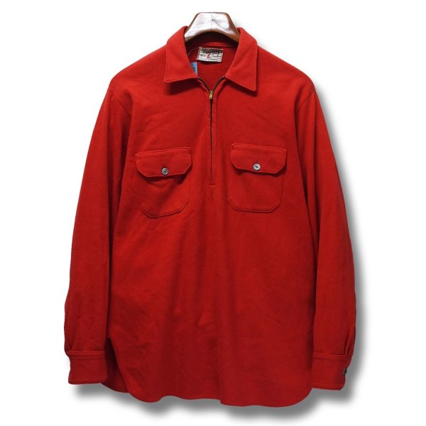 画像1: 60’s【SPINNAKER】【ビンテージ】赤【マチ付き】【ハーフジップ】【ウールシャツ】【サイズL程度】 