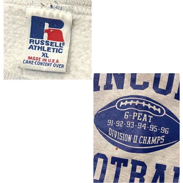 画像2: 90's【USA製】【ビンテージ】RUSSELL【ラッセル】LINCOLIN FOOTBALL グレー【スウェット】【サイズL】 