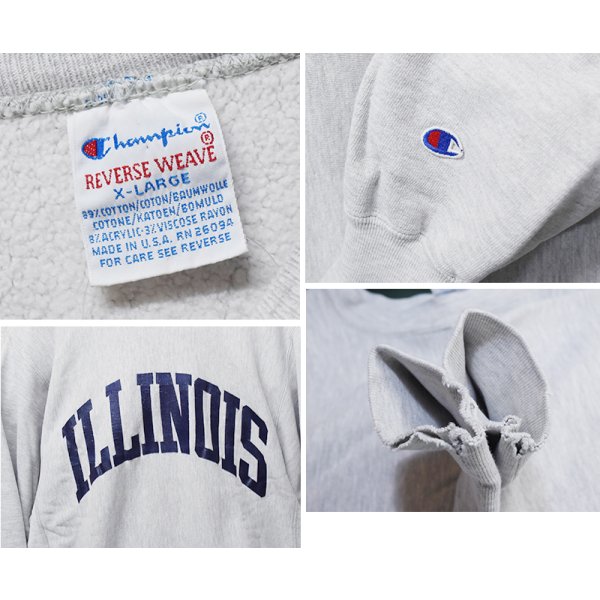 画像2: 90’s【USA製】ビンテージ【Champion】【チャンピオン】【リバースウィーブ】ILLINOIS【イリノイ大学】【カレッジスウェット】【グレー】【サイズXL】 
