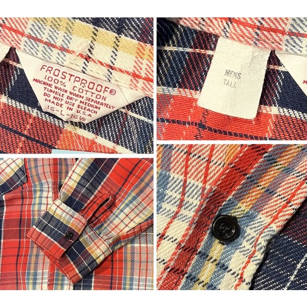 画像2: 80's【USA製】【ビンテージ】 【FROSTPROOF】【フロストプルーフ】【赤ｘ紺ｘ白】チェック ネルシャツ　サイズL-TALL 
