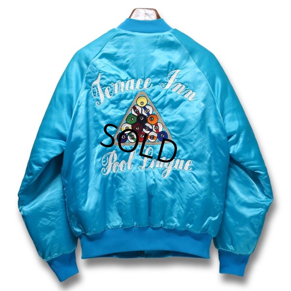 画像4: 90's【USA製】【ビンテージ】【WEST ARK】【ウエストアーク】ビリヤード 【ターコイズ】【中綿入りサテンスタジャン】【サイズM】 