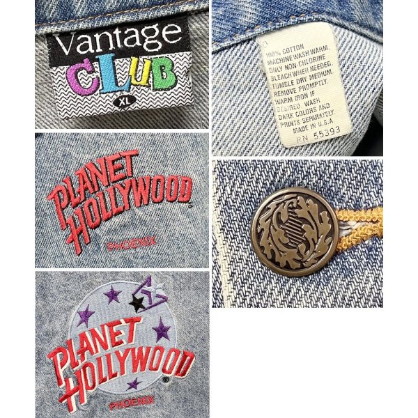 画像2: 【90’s~】【USA製】【ビンテージ】【VANTAGE CLUB】【プラネットハリウッド】【デニムブルゾン】【デニムジャケット】サイズXＬ 