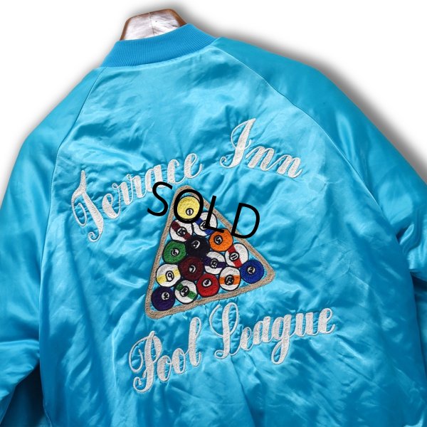 画像1: 90's【USA製】【ビンテージ】【WEST ARK】【ウエストアーク】ビリヤード 【ターコイズ】【中綿入りサテンスタジャン】【サイズM】 