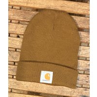 【ビンテージ】【carhartt】【カーハート】【キャメル】【ロゴ】 【ニットキャップ】 【ニット帽】  