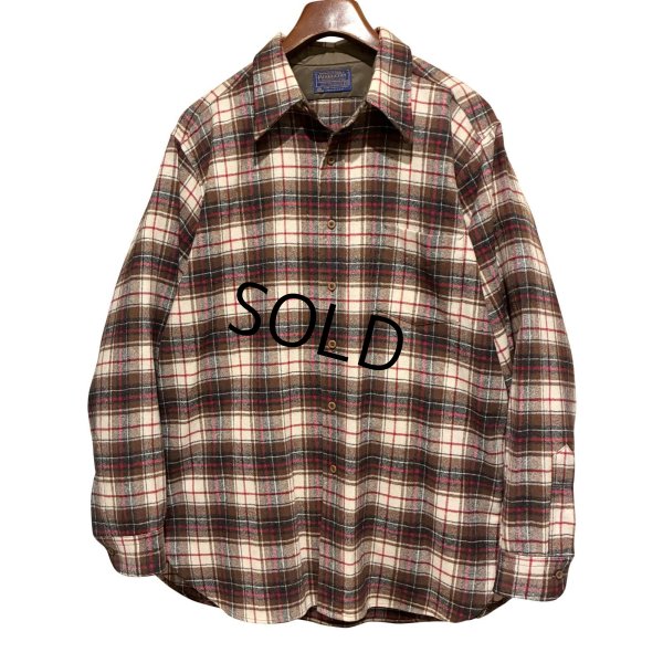 画像1: 程度良好!! 70's【USA製】【ビンテージ】【ペンドルトン】Pendleton【ブラウンｘ赤×白】【チェック】【ウールシャツ】【サイズＸＬ】 