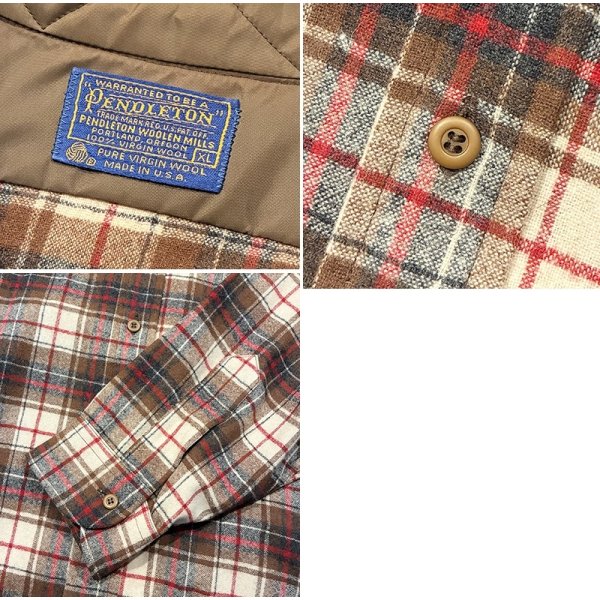 画像2: 程度良好!! 70's【USA製】【ビンテージ】【ペンドルトン】Pendleton【ブラウンｘ赤×白】【チェック】【ウールシャツ】【サイズＸＬ】 
