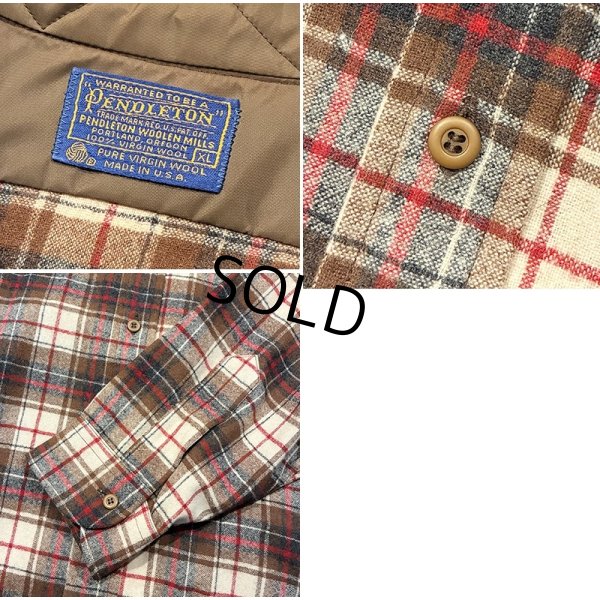 画像2: 程度良好!! 70's【USA製】【ビンテージ】【ペンドルトン】Pendleton【ブラウンｘ赤×白】【チェック】【ウールシャツ】【サイズＸＬ】 