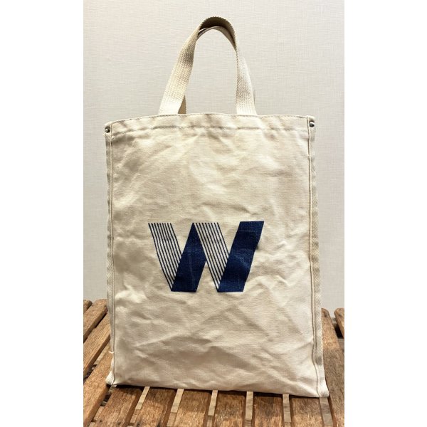 画像2: 生成りｘ青 Ｗプリント【マチ付き】【トートバッグ】 