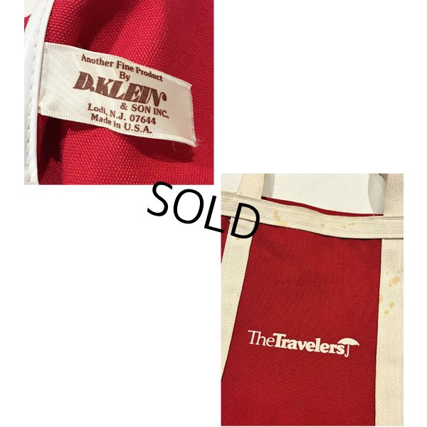 画像2: USA製【ビンテージ】【D.KLEIN】【THE travelers】【赤ｘ白】マチ付き【トートバッグ】 