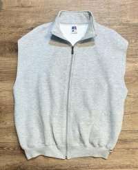 90's~【USA製】【RUSSELL】ラッセル 【ビンテージ】グレー【無地】【ジップアップ】ノースリーブスウェット【サイズL】 