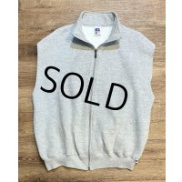 90's~【USA製】【RUSSELL】ラッセル 【ビンテージ】グレー【無地】【ジップアップ】ノースリーブスウェット【サイズL】 