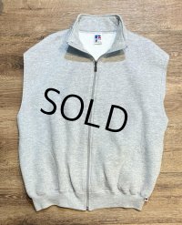 90's~【USA製】【RUSSELL】ラッセル 【ビンテージ】グレー【無地】【ジップアップ】ノースリーブスウェット【サイズL】 