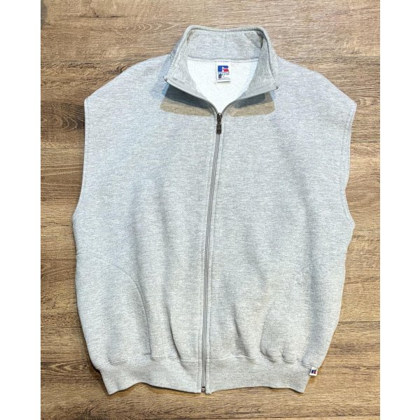 画像1: 90's~【USA製】【RUSSELL】ラッセル 【ビンテージ】グレー【無地】【ジップアップ】ノースリーブスウェット【サイズL】 
