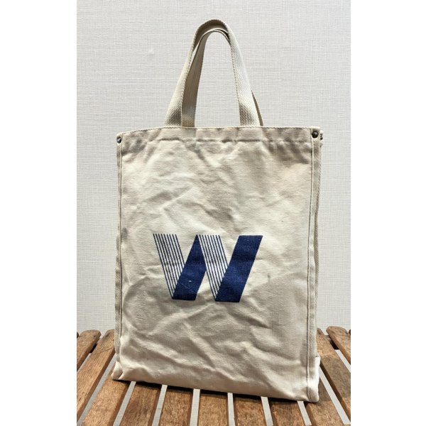 画像1: 生成りｘ青 Ｗプリント【マチ付き】【トートバッグ】 