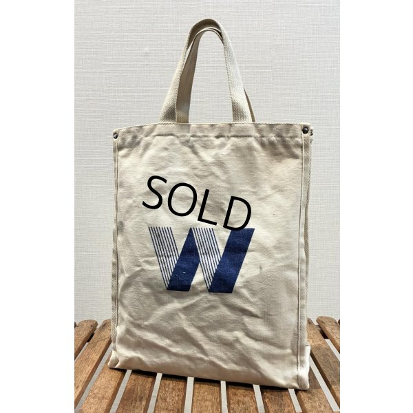 画像1: 生成りｘ青 Ｗプリント【マチ付き】【トートバッグ】 