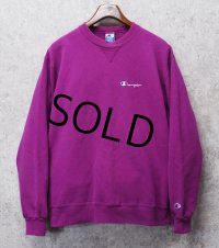 90's【ビンテージ】【USA製】Champion【チャンピオン】【紫】無地【前Ｖ】胸ロゴ入り クルーネック【スウェット】【サイズXXL】 