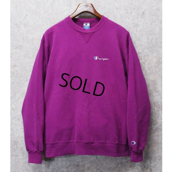 画像1: 90's【ビンテージ】【USA製】Champion【チャンピオン】【紫】無地【前Ｖ】胸ロゴ入り クルーネック【スウェット】【サイズXXL】 