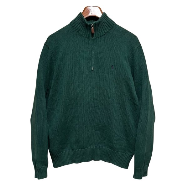 画像1: 【ラルフローレン】POLO RALPH LAUREN【緑】【無地】【ハーフジップ】【コットンセーター】【サイズM】  