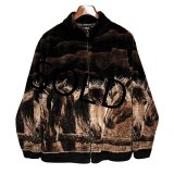 USA製 ビンテージ【OUTBACK】【馬】総柄【プリント】【フリースジャケット】ジップアップジャケット 