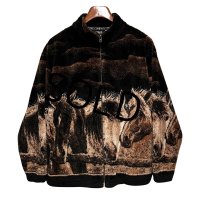 USA製 ビンテージ【OUTBACK】【馬】総柄【プリント】【フリースジャケット】ジップアップジャケット 